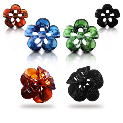 Sanas Small Flower Hair Clips For Girls Fancy Korean Brown & Black 4PCS