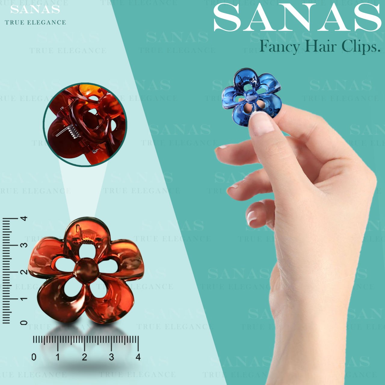 Sanas Small Flower Hair Clips For Girls Fancy Korean Brown & Black 4PCS