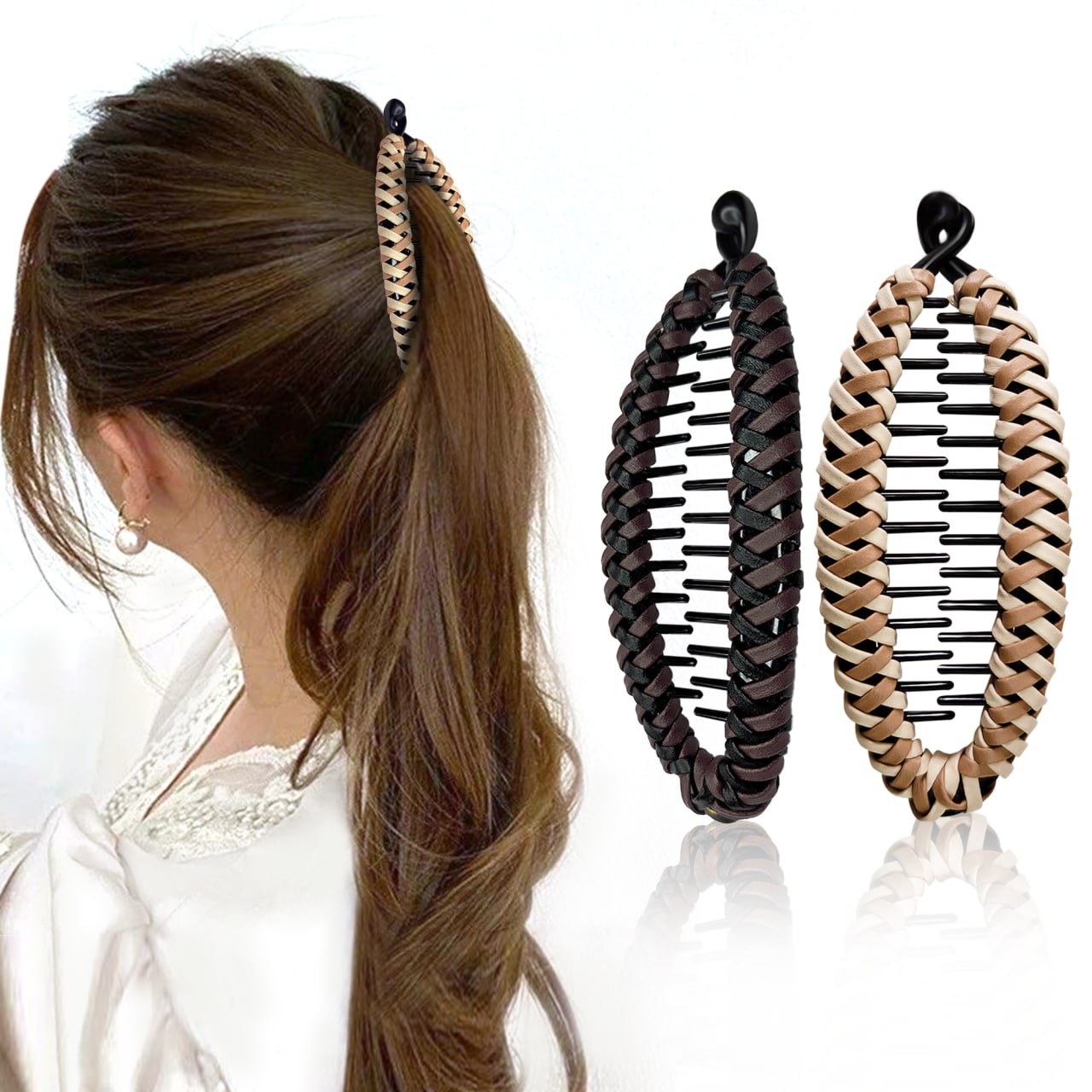 Sanas Banana Hair Clips For Women Stylish Korean Hair Accessories 2Pcs ((Dark Brown & Light Brown)