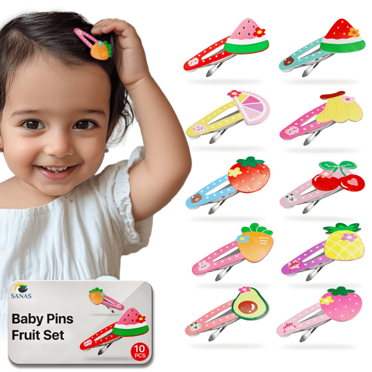 Sanas Fruit Shape Tic Tac Hair Clips for Kids & Girls 10Pcs (Multicolour)