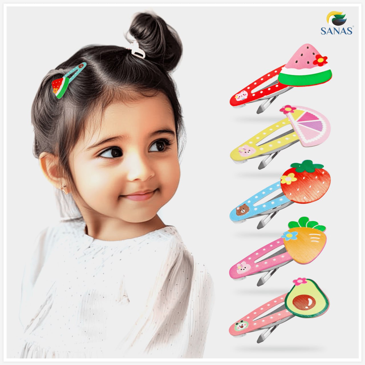 Sanas Fruit Shape Tic Tac Hair Clips for Kids & Girls 10Pcs (Multicolour)