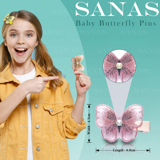 Sanas Colorful Butterfly Fabric Hair Pin for Girls - 10Pcs