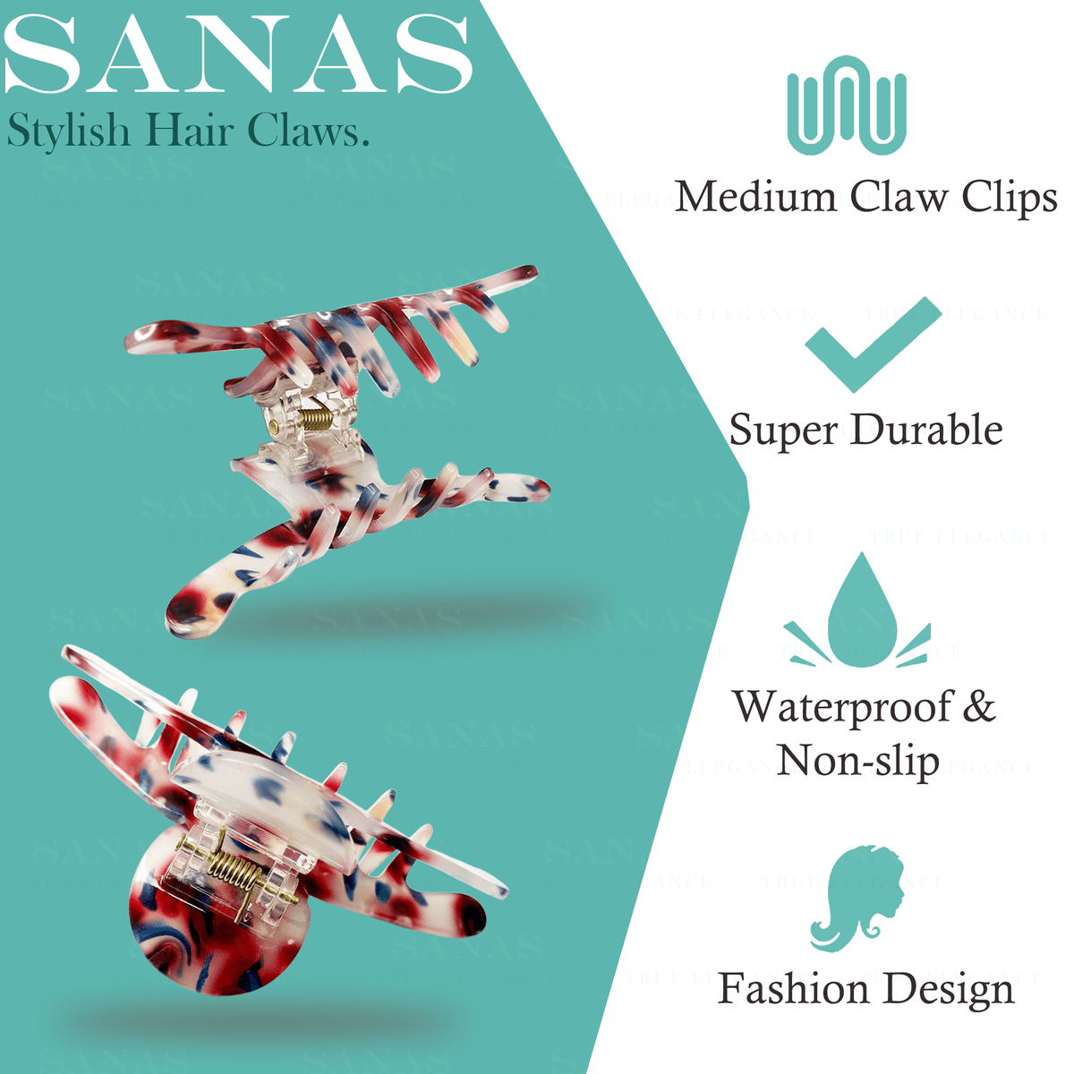 Sanas Resin Hair Claw for Women - 4Pcs