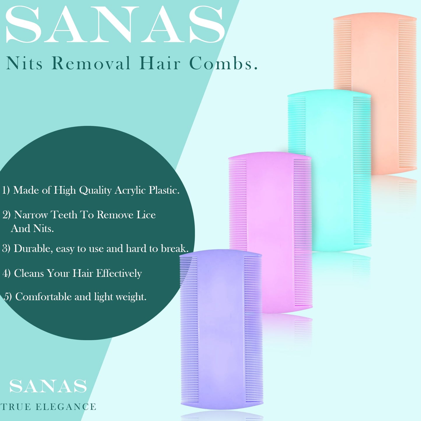 Sanas Fine Teeth Lice Removal Hair Comb - 3Pcs