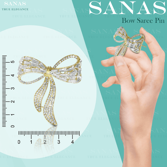 Sanas Crystal Bow Knot Metal Brooch Pin - 1Pc