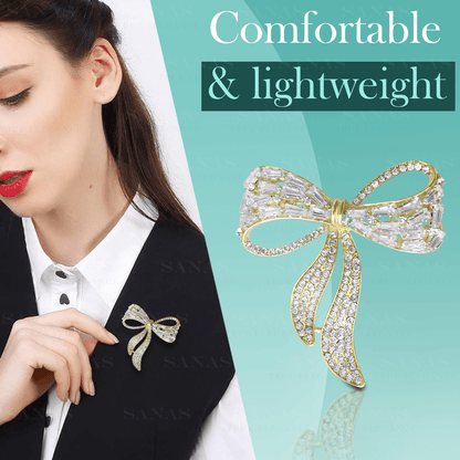 Sanas Crystal Bow Knot Metal Brooch Pin - 1Pc