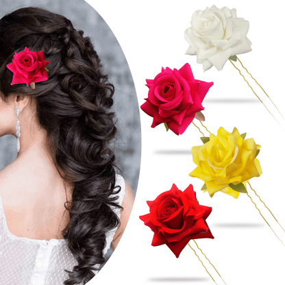 Sanas Artificial Color Roses Pin for Hair - 4Pcs