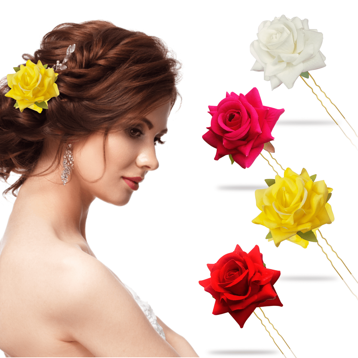 Sanas Artificial Color Roses Pin for Hair - 4Pcs