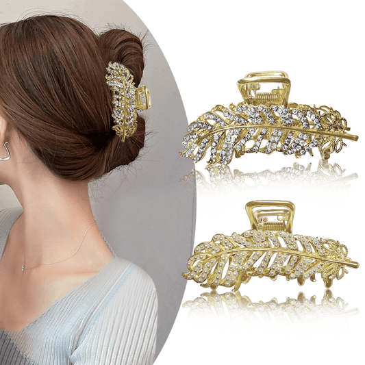 Sanas Metal Leaf Stone & Pearl Hair Clip - 2Pcs