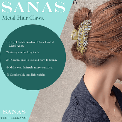 Sanas Metal Leaf Stone & Pearl Hair Clip - 2Pcs